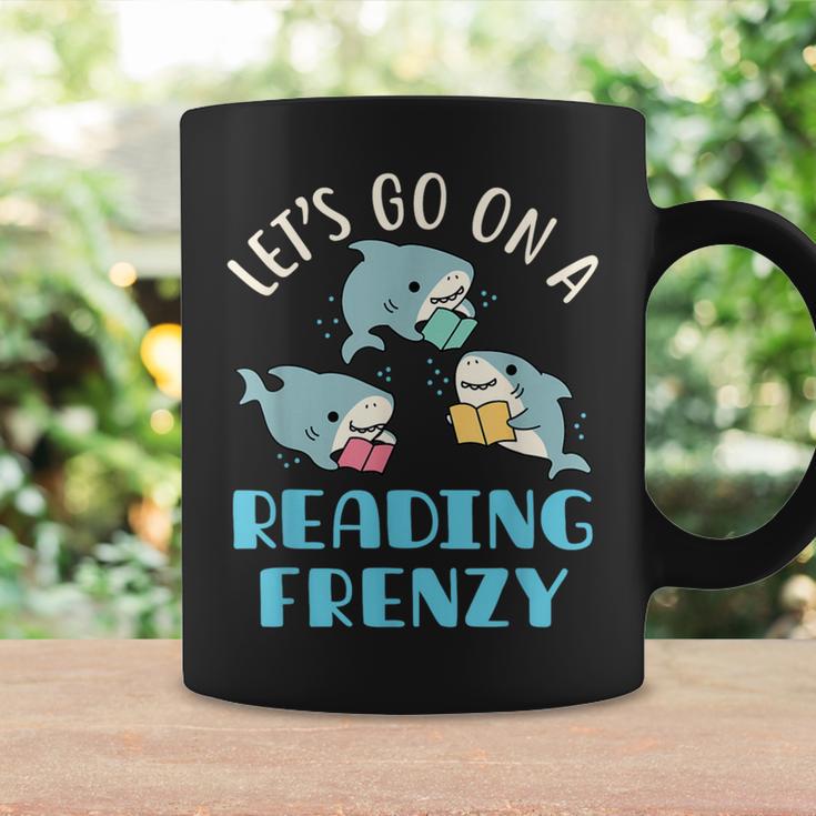 Let's Go On a Reading Frenzy Sharks With Books Teacher Graphic Print Coffee Mug Gifts ideas