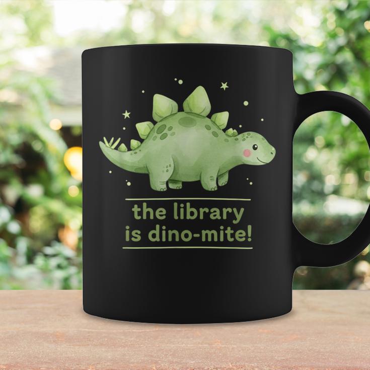 The Library Is Dino-Mite Stegosaurus Reading Kids Book Graphic Print Coffee Mug Gifts ideas