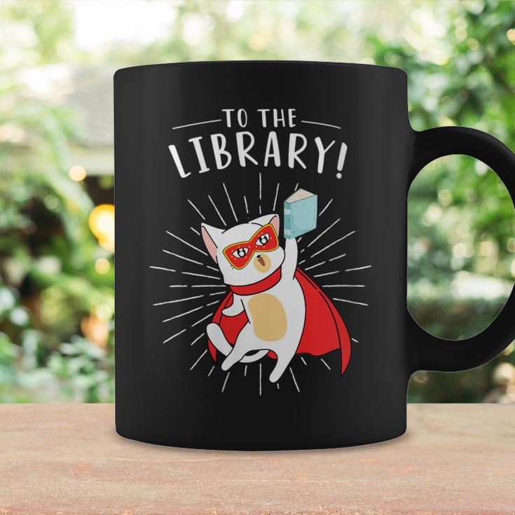 To The Library Superhero Book Cat Lover Librarian Graphic Print Coffee Mug Gifts ideas