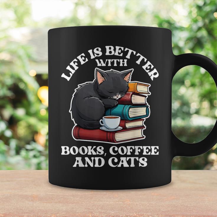 Life Is Better With Books Cats & Coffee Librarian Book Lover Graphic Print Coffee Mug Gifts ideas