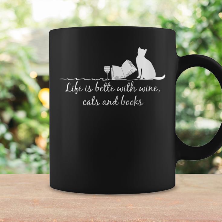 Life Is Better With Books Cats And Wine- Shirt And Outfits Graphic Print Coffee Mug Gifts ideas