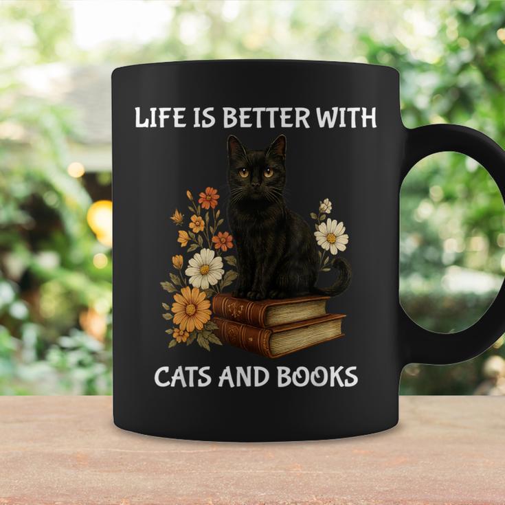 Life Is Better With Cats And Books Cute Cat Lover For Men Women Kids Graphic Print Coffee Mug Gifts ideas