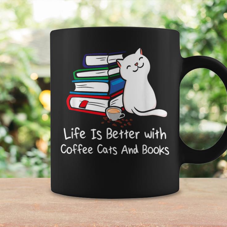 Life Is Better With Coffee Cats And Books Book Lover Graphic Print Coffee Mug Gifts ideas