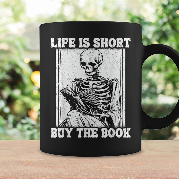 Life Is Short Buy The Book Skeleton Reading Book Graphic Print Coffee Mug Gifts ideas