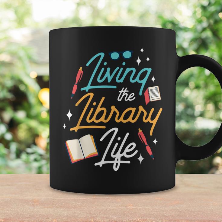 Living The Library Life Lover Sayings Books Librarian Graphic Print Coffee Mug Gifts ideas