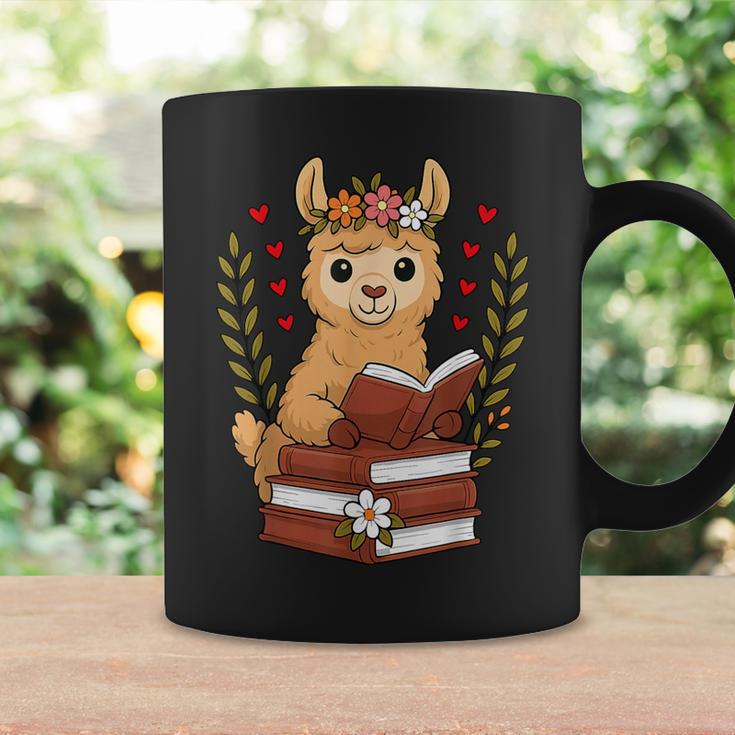 Llama Reading Book Graphic Llama With Book Floral Graphic Print Coffee Mug Gifts ideas
