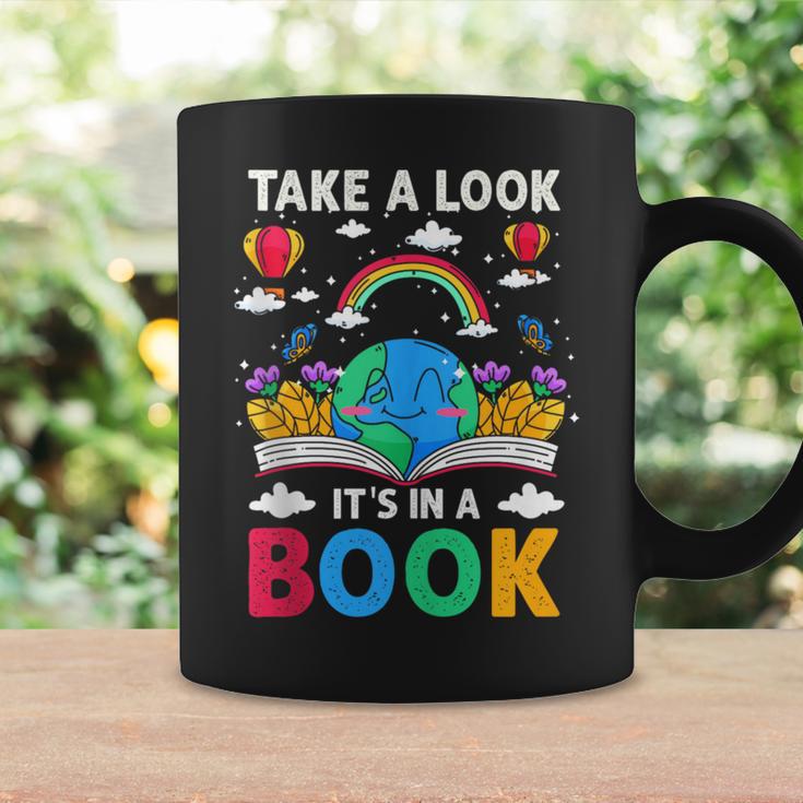 Take A Look It's In A Book Reading Vintage Retro Rainbow Graphic Print Coffee Mug Gifts ideas
