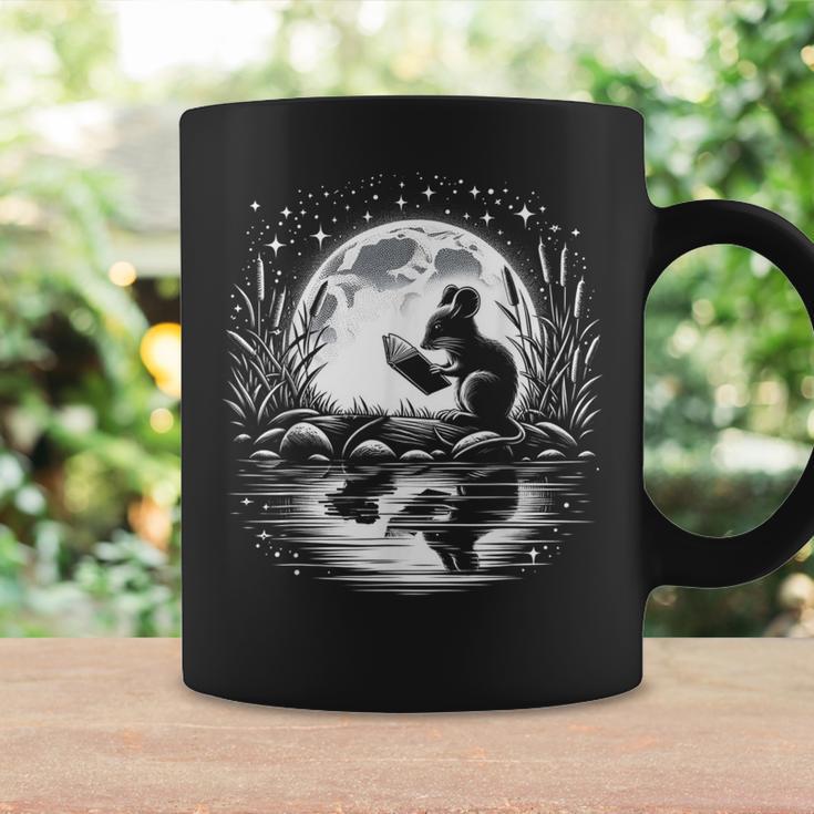 Mouse Reading Book Full Moon Lake Scenery Graphic Print Coffee Mug Gifts ideas