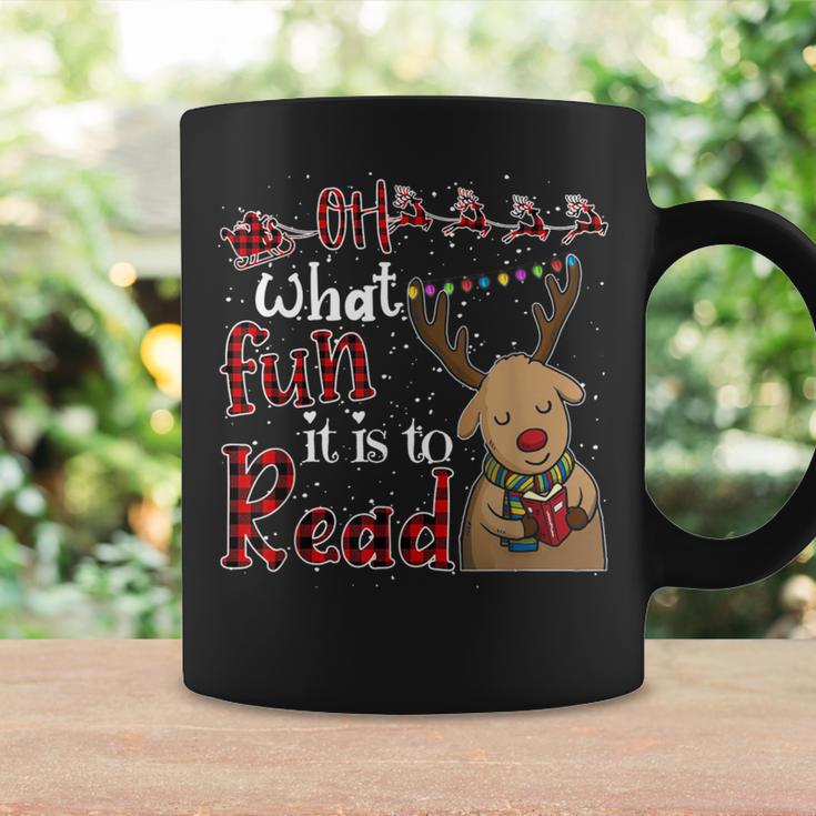 Oh What Fun It Is To Read Christmas Cute Reindeer Read Books Graphic Print Coffee Mug Gifts ideas