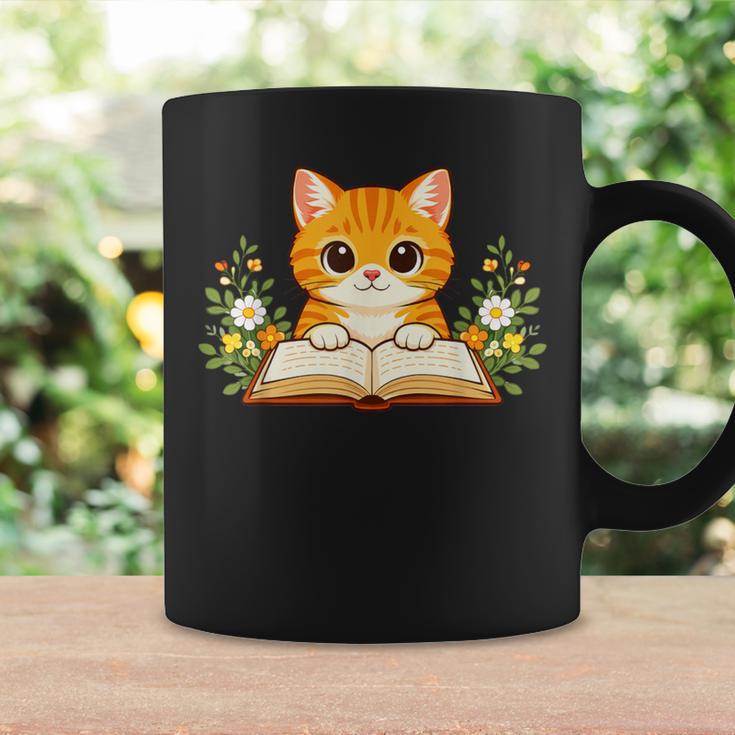 Orange Cat Reading Book Flowers Graphic Print Coffee Mug Gifts ideas Orange Cat Reading Book Flowers Graphic Print Coffee Mug Gifts ideas