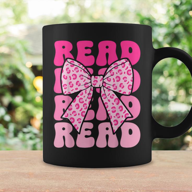 Pink Leopard Read Coquette Bow Girls Retro Groovy Reading Graphic Print Coffee Mug Gifts ideas
