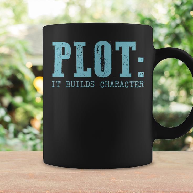 Plot It Builds Character Book Reading Literary Pun Graphic Print Coffee Mug Gifts ideas
