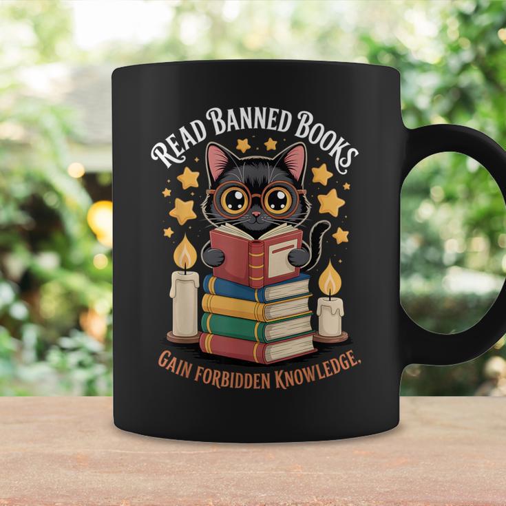 Read Banned Books Gain Forbidden Knowledge Cute Cat Reader Graphic Print Coffee Mug Gifts ideas