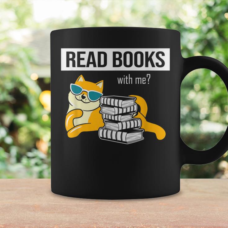 Read Books With Me Cat Lover Book Lover Librarian Reading Graphic Print Coffee Mug Gifts ideas