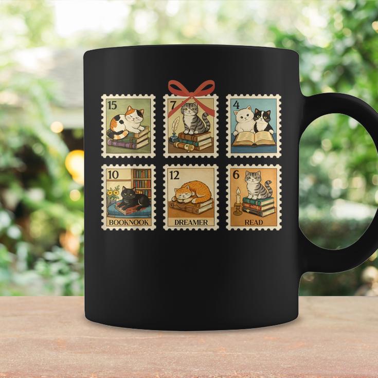 Reading Book Lover Bookish Cat Mom Cat Reading Books Stamps Graphic Print Coffee Mug Gifts ideas