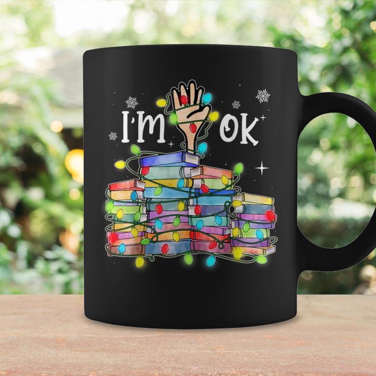 Reading Books I'm Ok National Book Lovers Lights Christmas Graphic Print Coffee Mug Gifts ideas