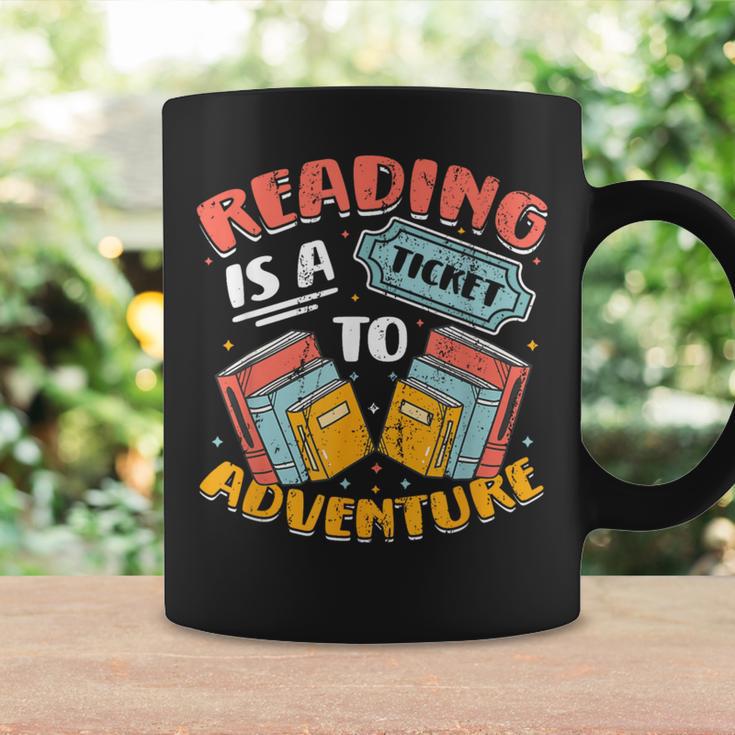Reading Is A Ticket To Adventure Book Library Themed Graphic Print Coffee Mug Gifts ideas