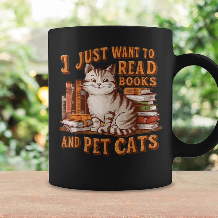 Retro I Just Want To Read Books And Pet Cats Cat Graphic Print Coffee Mug Gifts ideas