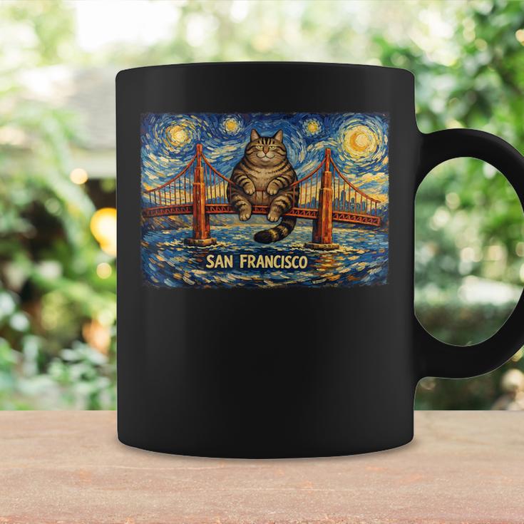 San Francisco Cat Golden Gate Bridge Starry Night Book Lover Graphic Print Coffee Mug Gifts ideas