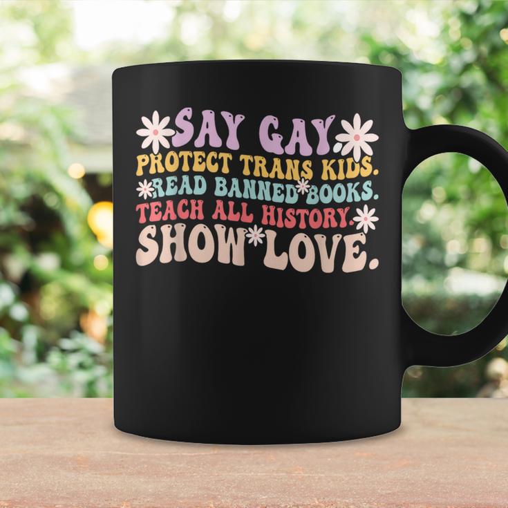 Say Gay Protect Trans Kids Read Banned Books LGBT Groovy Graphic Print Coffee Mug Gifts ideas Say Gay Protect Trans Kids Read Banned Books LGBT Groovy Graphic Print Coffee Mug Gifts ideas