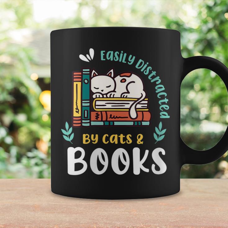 Saying About Books Easily Distracted By Cats And Books Graphic Print Coffee Mug Gifts ideas