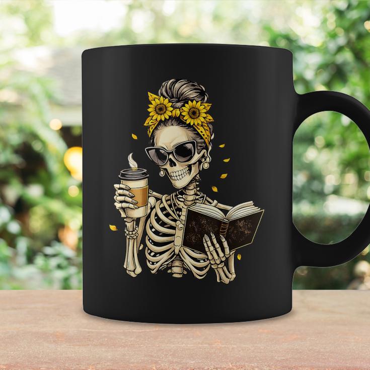 Skeleton Girl Drinking Coffee Bow Sunflower Book Lover Graphic Print Coffee Mug Gifts ideas
