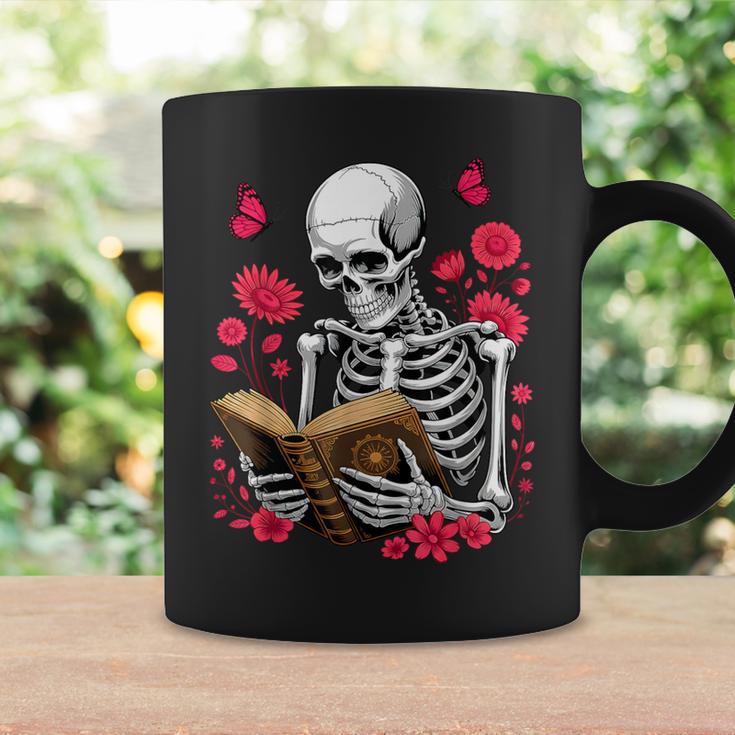 Skeleton Reading Book Lover Floral Flowers Bookish Bookworm Graphic Print Coffee Mug Gifts ideas