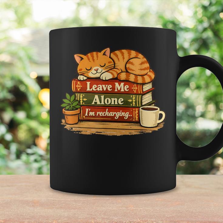 Sleeping Cat On Books Leave Me Alone I'm Recharging Graphic Print Coffee Mug Gifts ideas