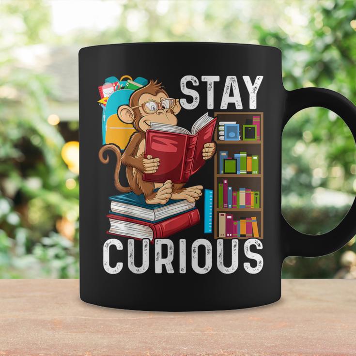 Stay Curious Monkey Reading Book Lover Bookworm Graphic Print Coffee Mug Gifts ideas
