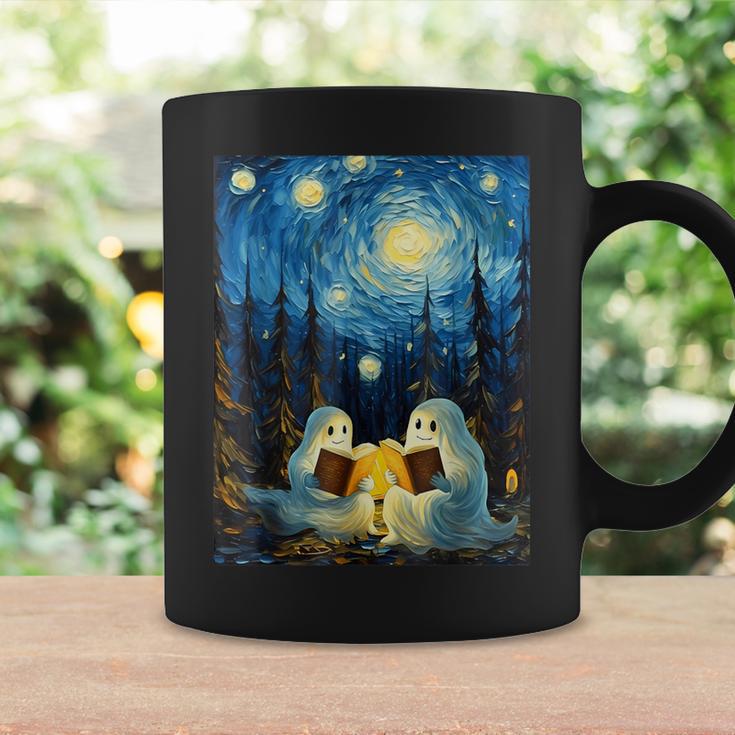 Van Gogh Starry Night Ghost Book Reading Camping Halloween Graphic Print Coffee Mug Gifts ideas