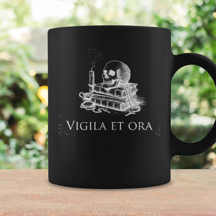 Vigila Et Ora Skull On Books Latin Graphic Print Coffee Mug Gifts ideas