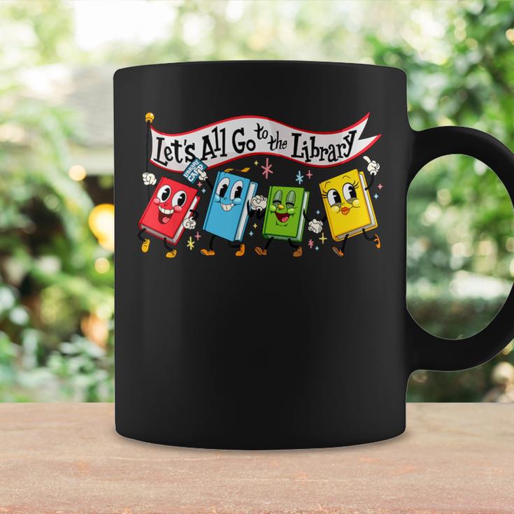 Vintage Let's All Go To The Library Meme Book Reading Graphic Print Coffee Mug Gifts ideas