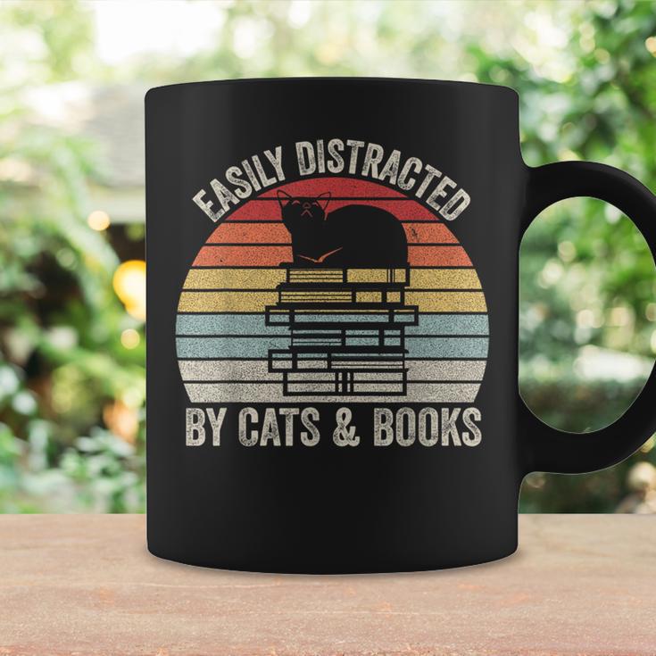 Vintage Retro Easily Distracted By Cats And Books Cat Graphic Print Coffee Mug Gifts ideas