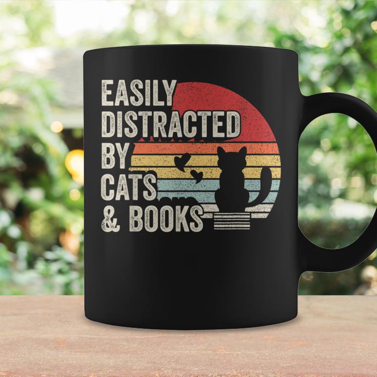 Vintage Retro Easily Distracted By Cats And Books Graphic Print Coffee Mug Gifts ideas