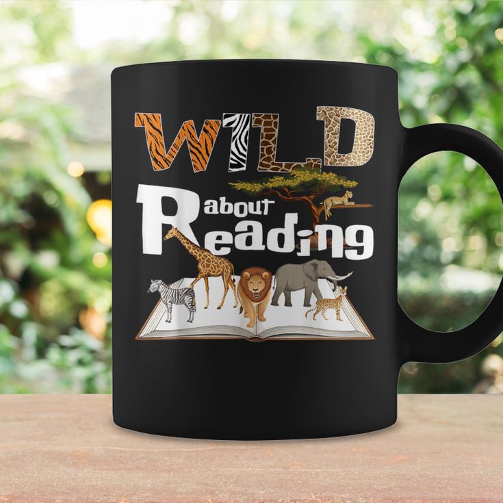 Wild About Reading Animals And Book Lovers Teacher Kids Graphic Print Coffee Mug Gifts ideas