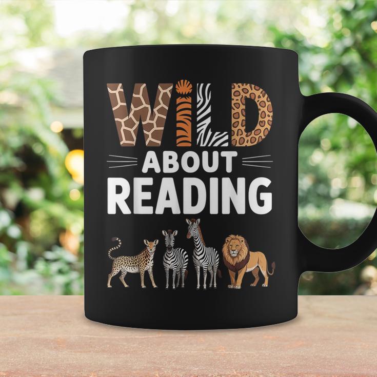 Wild About Reading Retro Animal Book Lover Librarian Teacher Graphic Print Coffee Mug Gifts ideas