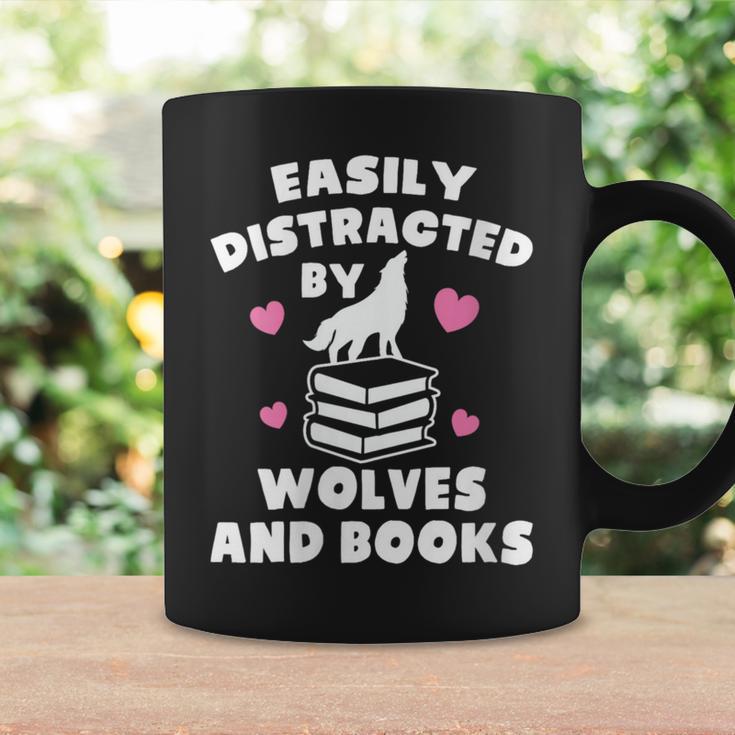 Women's Easily Distracted By Wolves And Books – Book & Wolf Lover Graphic Print Coffee Mug Gifts ideas