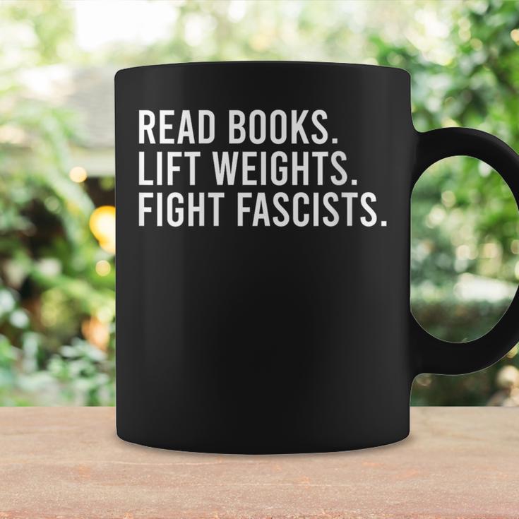 Women's Read Books Lift Weights Fight Fascists Reading Activism Graphic Print Coffee Mug Gifts ideas