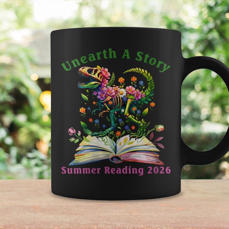 Women's Unearth A Story Summer Reading 2026 Dinosaur Book Floral Graphic Print Coffee Mug Gifts ideas