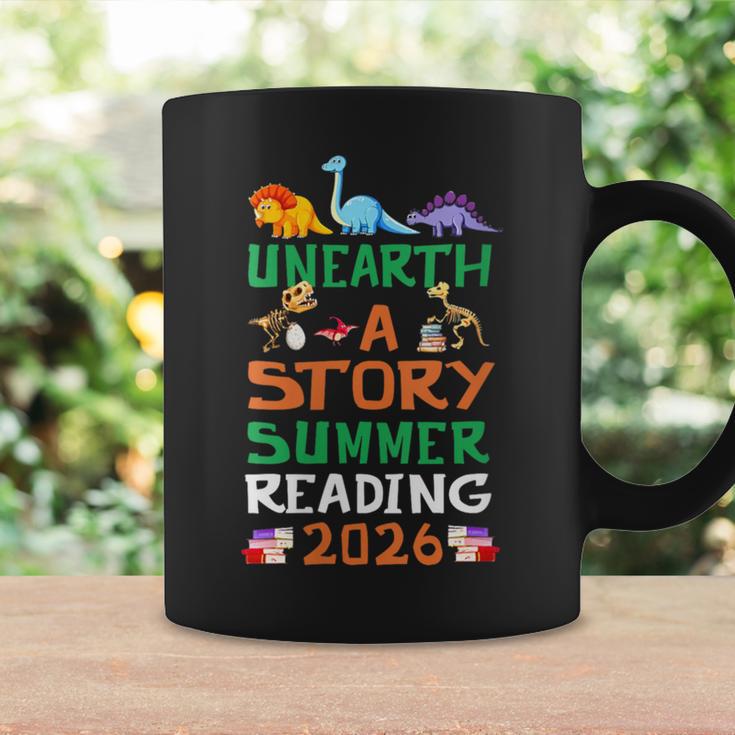 Women's Unearth A Story Summer Reading Program 2026 Dinosaur Book Graphic Print Coffee Mug Gifts ideas