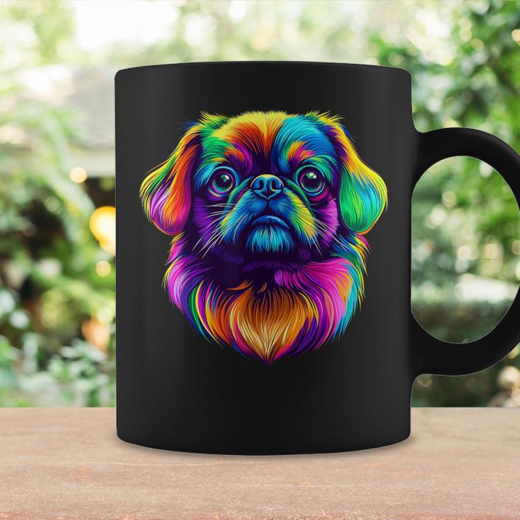 カラフル ペキニーズ犬の顔 かわいい 子犬好き 男性 女性 黒 コーヒーマグ ギフトのアイデア