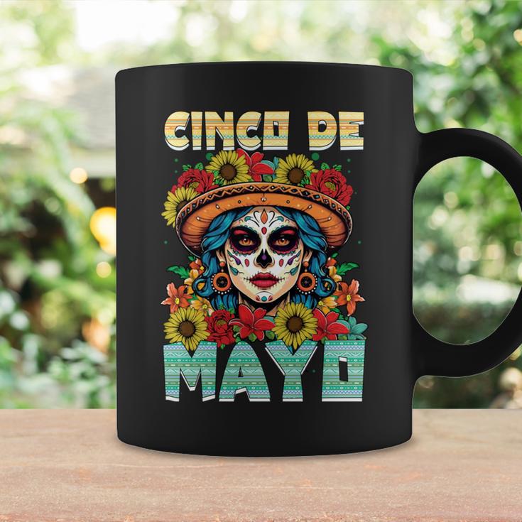 シンコ デ マヨ スケルトン ラ カトリーナ カラベラ フローラル メキシカン 長袖tシャツ コーヒーマグ ギフトのアイデア