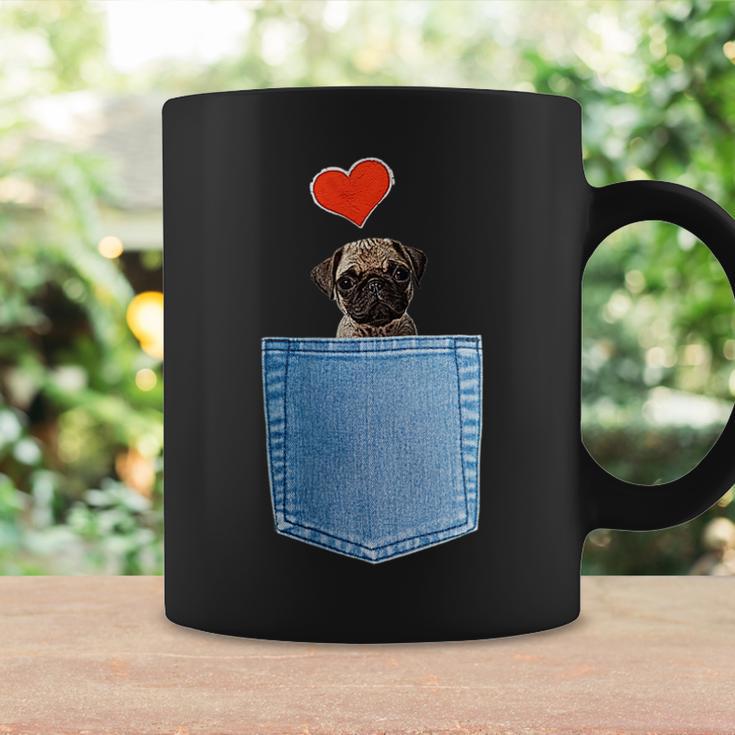 ジーンズポケット付きシャツ パグ犬とハート犬のモチーフ コーヒーマグ ギフトのアイデア