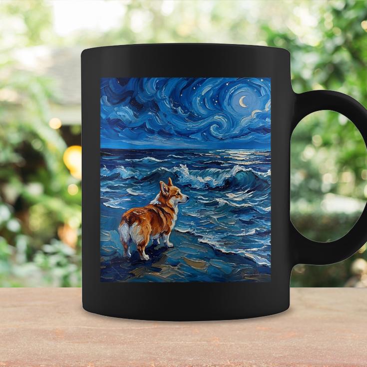ペンブローク ウェールズ コーギー 犬 星月夜 ビーチ アートワーク コーヒーマグ ギフトのアイデア