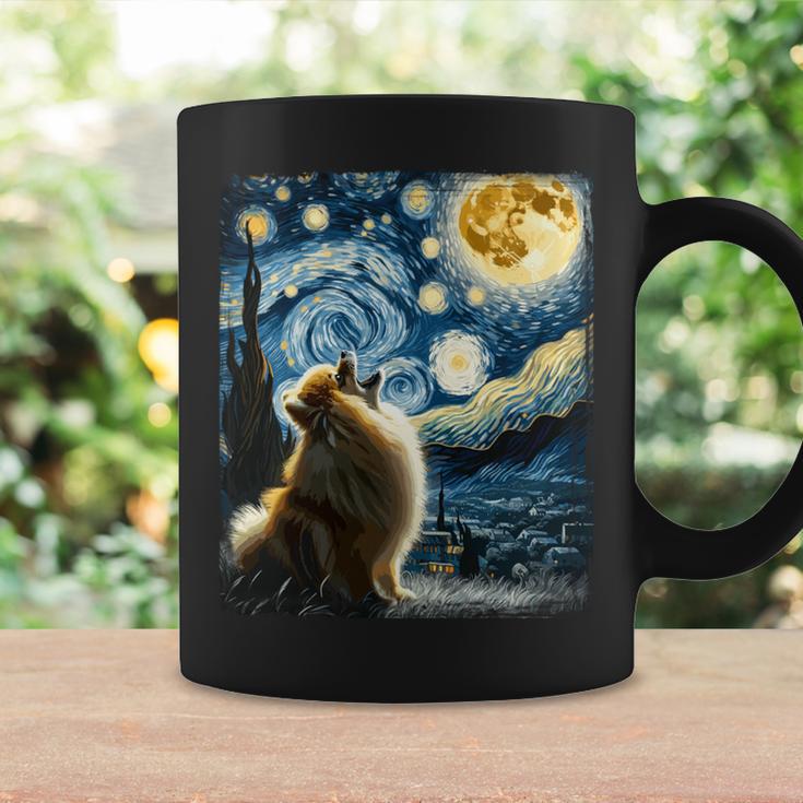 ポメラニアン 犬 イヌアート ゴッホ 星月夜 ポメラニアン 長袖tシャツ コーヒーマグ ギフトのアイデア