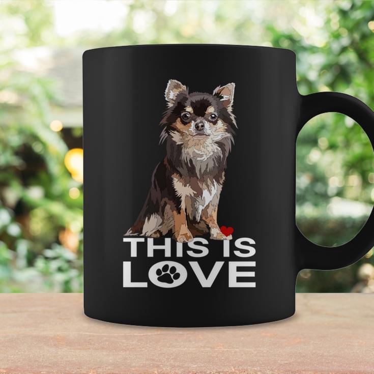 ロングヘア チワワ犬 This Is Love Brown チワワ 恋人 長袖tシャツ コーヒーマグ ギフトのアイデア