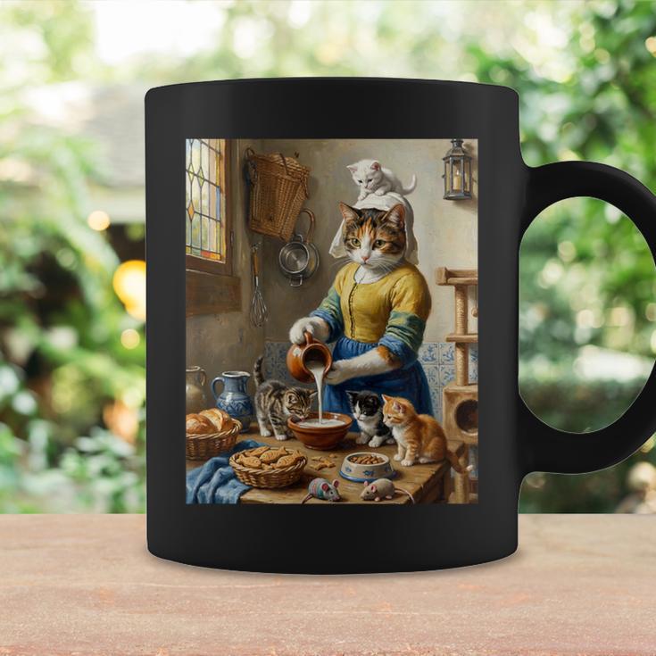 牛乳を注ぐ猫 フェルメール風 名画パロディ 油絵アート 可愛い子猫 おもしろ 猫好き コーヒーマグ ギフトのアイデア