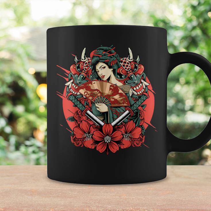 芸者 日本の鬼のお面 妖怪 侍 刀 カタナ 刀 コーヒーマグ ギフトのアイデア