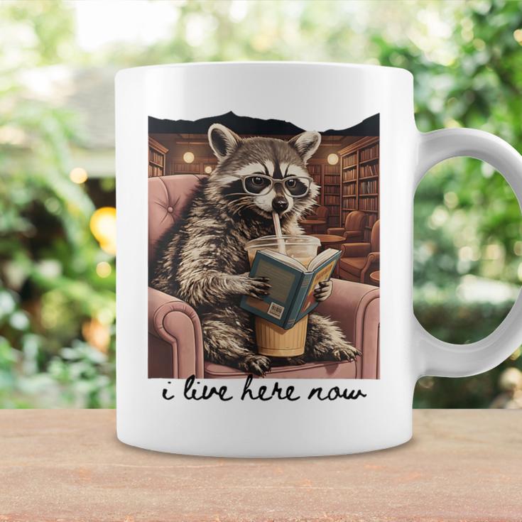 Bookish Mom Raccoon I Live Here Now Library Book Lover Graphic Print Coffee Mug Gifts ideas