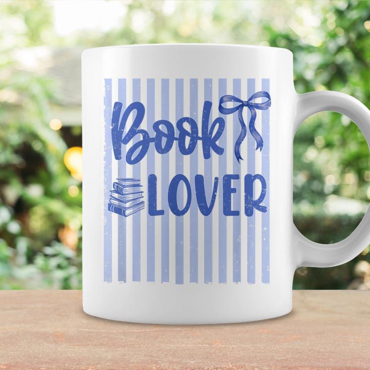 Coquette Book Lover Preppy Blue Stripes Bookworm Reading Graphic Print Coffee Mug Gifts ideas